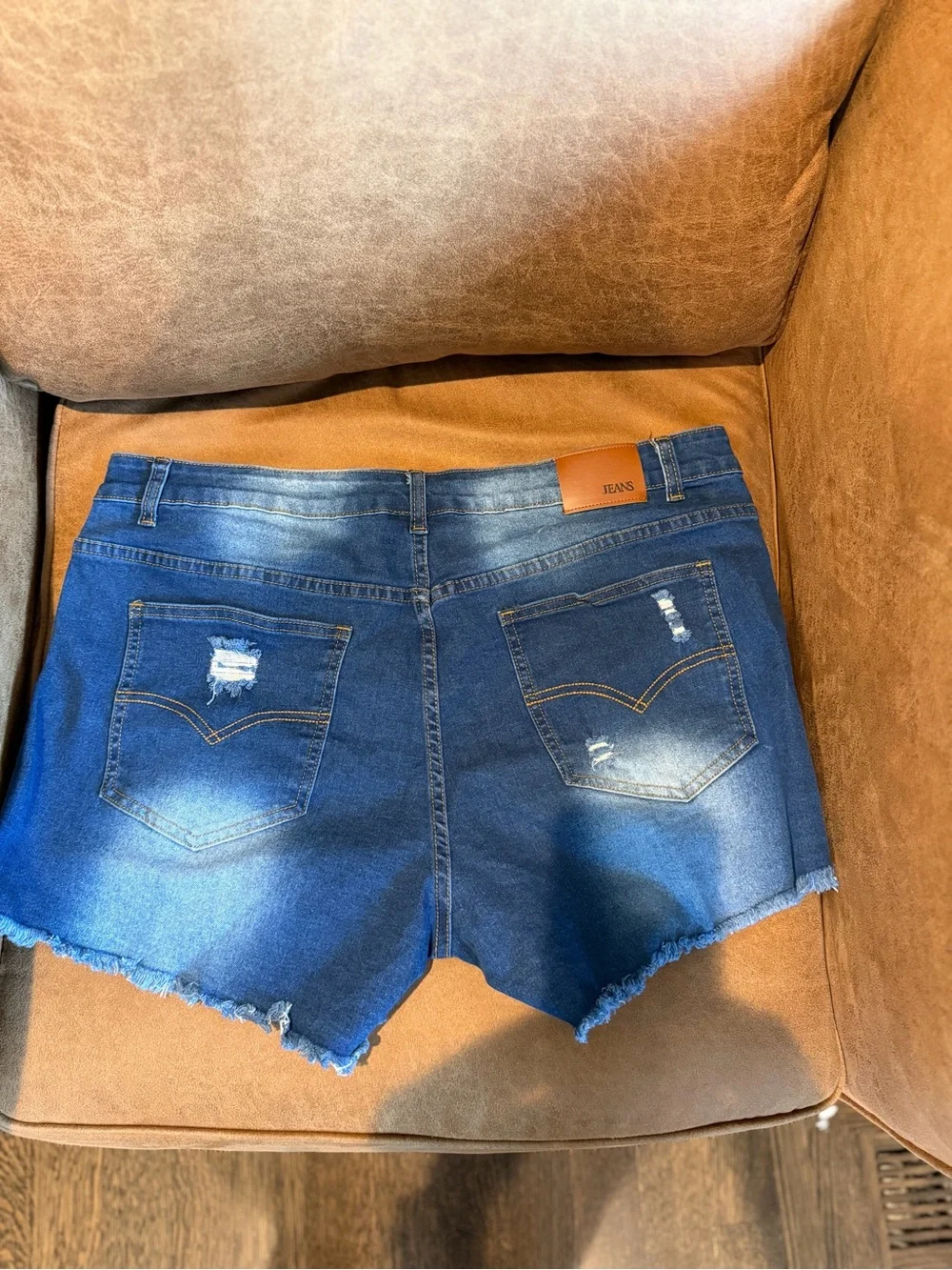 Denim Distressed High-Rise Women's Shorts - Blue - XL